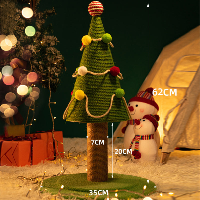 Christmas Cat Tree with Cat Bed - Compact Winter Flannel Cat Climber, Sisal Scratching Post & Space-Saving Cat Furniture