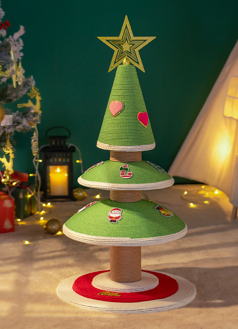 Christmas Cat Tree with Cat Bed - Compact Winter Flannel Cat Climber, Sisal Scratching Post & Space-Saving Cat Furniture