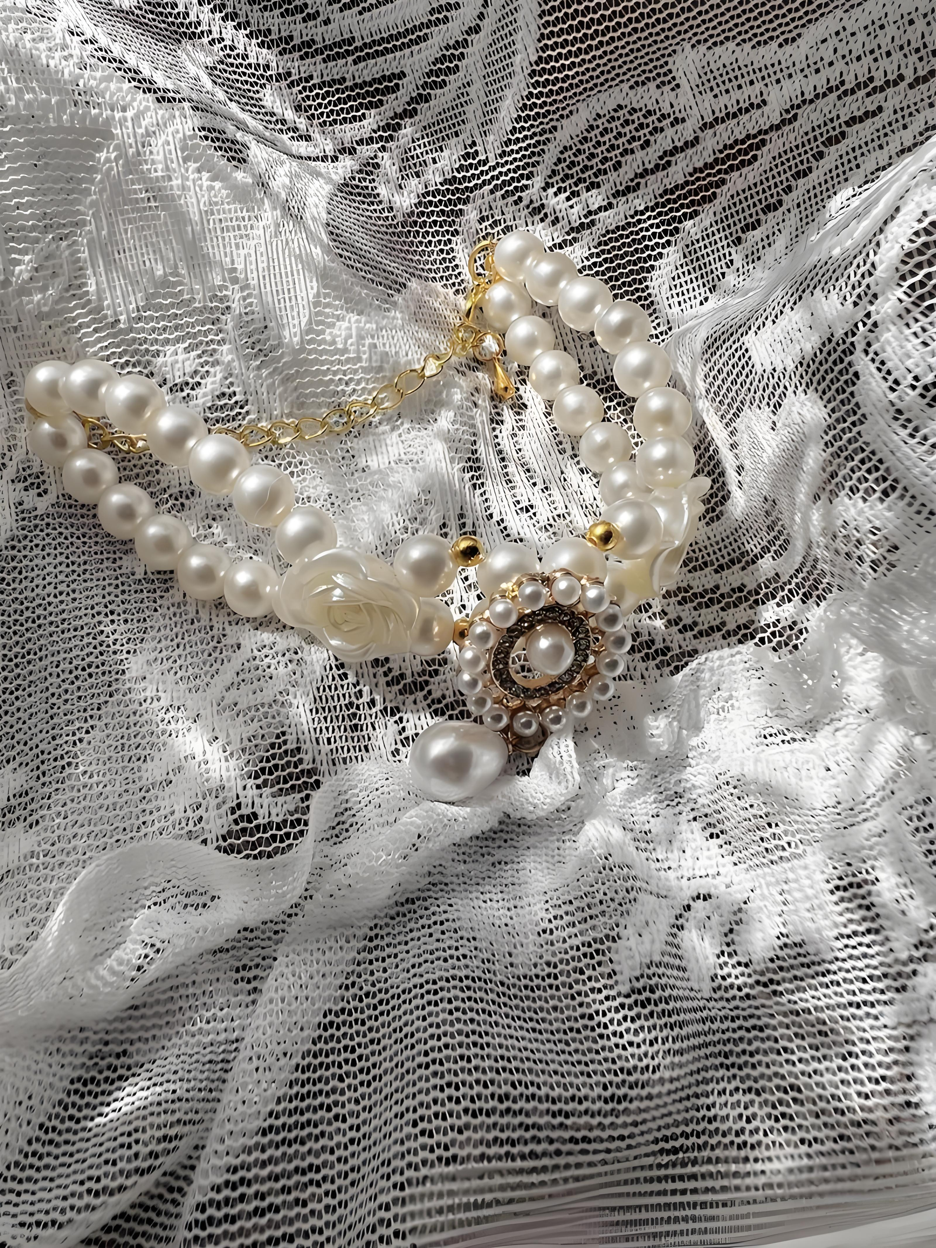 Vintage Pearl & Gemstone Pet Collar – Elegant & Adjustable Necklace for Cats & Dogs